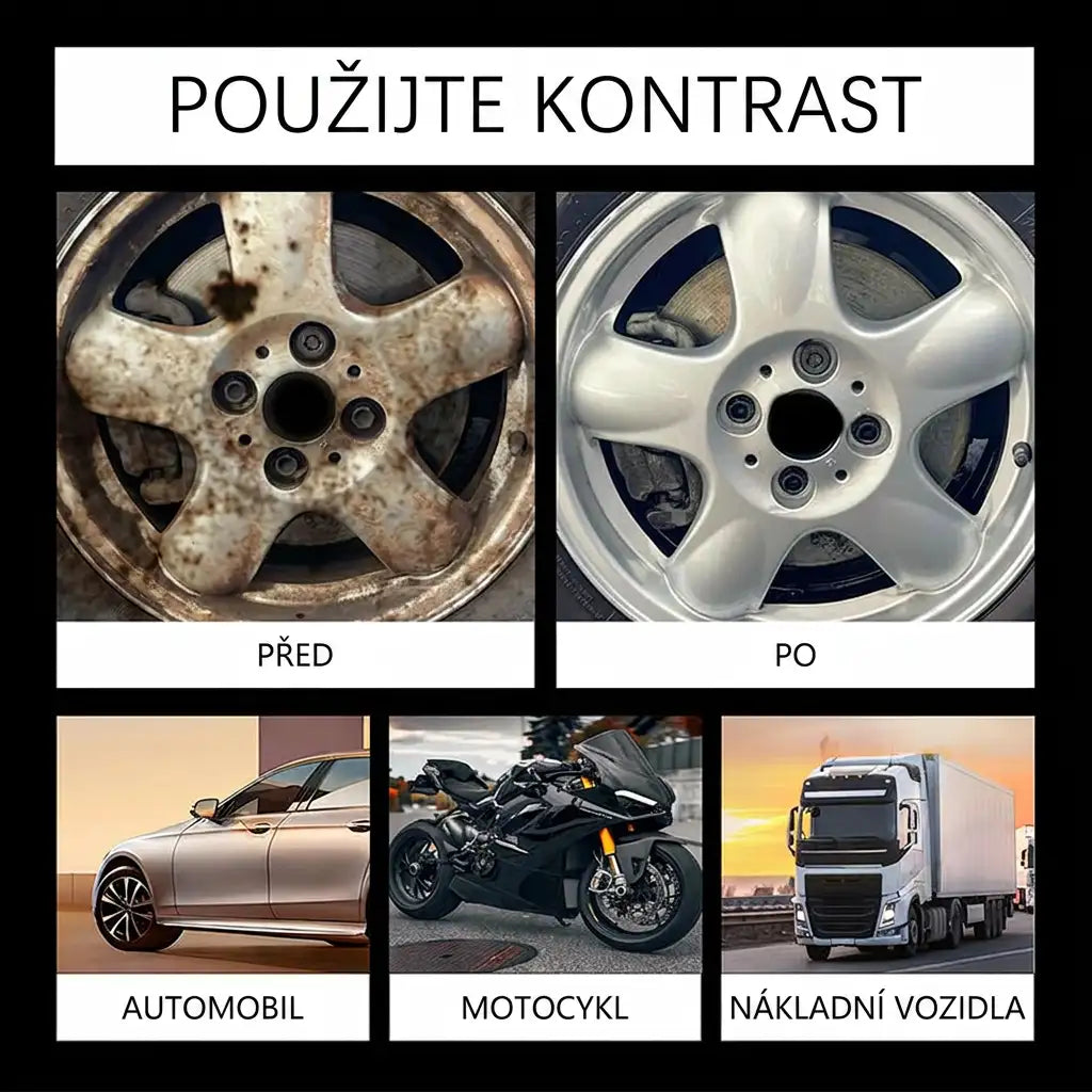 Průmyslový odstraňovač rzi. Čisticí prostředek na odstraňování rzi v automobilovom průmyslu, pro stroje a zařízení.